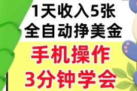 全自动撸美刀，日入5张，0门槛，3分钟学会，手机操作，小白专属