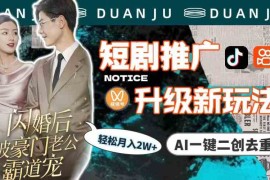 （9620期）短剧推广升级新玩法，AI一键二创去重，轻松月入2w （教程 素材）