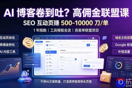 AI 博客卷到吐？高佣金联盟课：SEO 互动页赚 500-10000 刀 单，1 年陪跑   工具模板全送