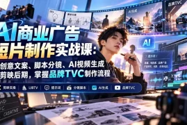 AI商业广告短片制作实战课：从创意文案、脚本分镜、AI视频生成到剪映后期，掌握品牌TVC制作流程