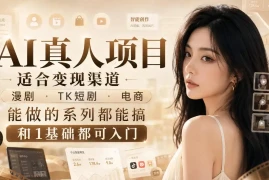 AI真人项目，适合变现渠道，漫剧，TK短剧，电商，能做的系列都能搞，0和1基础都可入门