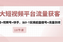3大短视频平台流量获客，抖音 视频号 快手，从0-1实操起盘做号 流量创收