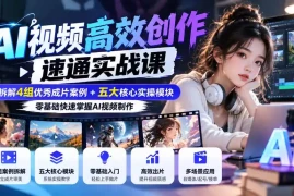 【无水印】AI视频高效创作速通实战课：拆解4组优秀成片案例 五大核心实操模块，零基础快速掌握AI视频制作
