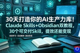 30天打造你的AI生产力库！Claude Skills Obsidian 双教程，30 个可交付 Skill，提效还能变现