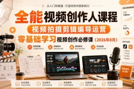 全能视频创作人课程，视频拍摄剪辑编导运营，零基础学习视频创作必修课(2026年8月)