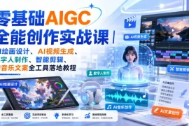 零基础AIGC全能创作实战课｜AI绘画设计、AI视频生成、数字人制作、智能剪辑、AI音乐文案全工具落地教程