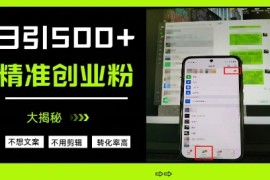 不需要我们去想文案，也不需要我们去剪辑视频，日引500 精准创业粉，方法大揭秘