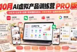 10月AI虚拟产品训练营PRO版，小红书 公众号 社群 朋友圈联动玩法，手把手带你一起赚到明年的钱！(更新1029)