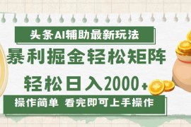 （13601期）今日头条AI辅助掘金最新玩法，轻松矩阵日入2000 