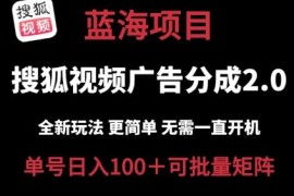 搜狐视频2.0 全新玩法成本更低 操作更简单 无需电脑挂机 云端自动挂机单号日入100 可矩阵【揭秘】