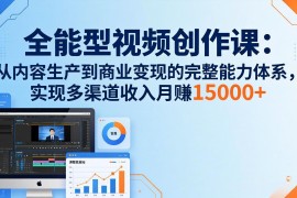 全能型视频创作课-26年3月更新：从内容生产到商业变现的完整能力体系，多渠道收入月赚15000 