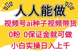 视频号AI种子带货，0粉0保证金就可做，人人能做，实操日入1k 