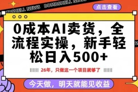 0成本AI卖货，每天十几分钟，新手轻松日入500 ，隔天就能见收益【揭秘】