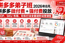Ay干多多‑拼多多弟子班2026年8月，拼多多微付费 强付费投放SOP、SKU布局、切车打法全套进阶运营课程
