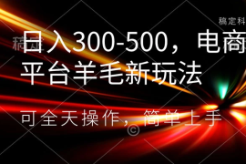 日入300-500，电商平台羊毛新玩法，可全天操作，简单上手