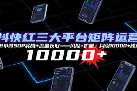 抖快红三大平台矩阵运营，12小时SOP实战 流量获取-风控-扩量，月引10000 线索