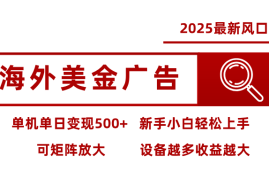 最新海外广告美金，全自动挂机，单机单日500 ，可矩阵放大，新手小白轻松上手