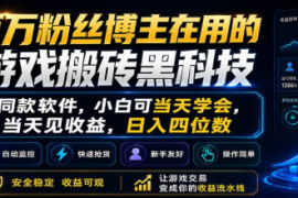 百万粉丝博主在用的游戏搬砖黑科技，小白可当天学会