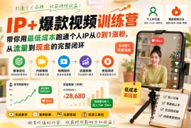 IP 爆款视频训练营，带你用最低成本跑通个人IP从0到1涨粉，从流量到现金的完整闭环