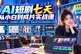 AI短剧七天从小白到成片实战课：从豆包写剧本、分镜拆解到人物场景一致性，掌握运镜节奏与剪辑完整制作流程