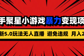 全新5.0无人直播，快手磁力聚星，小游戏暴力变现项目，轻松月入2w 