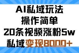 AI私域玩法，操作简单，20条视频涨粉5w，私域变现8k 