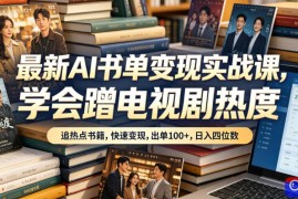 最新AI书单变现实战课，学会蹭电视剧热度，追热点书籍，快速变现，出单100 ，日入四位数