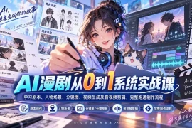 AI漫剧从0到1系统实战课：学习剧本、人物场景、分镜图、视频生成及音视频剪辑，完整跑通制作流程