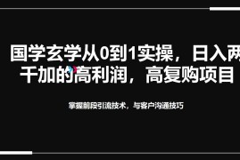 国学玄学从0到1实操，日入两千加的高利润，高复购项目