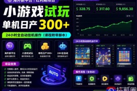 海外新平台，小游戏试玩，单机日产300 ，24小时全自动挂G操作(课程附带脚本)【揭秘】