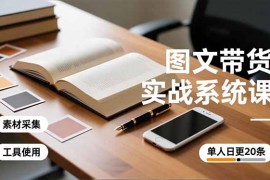图文带货实战系统课，工具使用、素材采集、防同质化，单人日更20条月入3w 