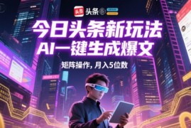 今日头条新玩法，AI一键生成爆文，矩阵操作，月入5位数