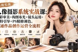 【无水印】人像摄影系统实战课：色彩审美 构图布光 镜头运用 模特引导 PS精修调色，打通作品创作运营全流程