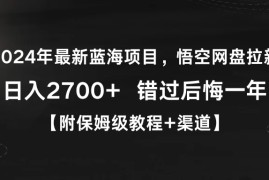 2024年最新蓝海项目，悟空网盘拉新，日入2700 错过后悔一年【附保姆级教程 渠道】