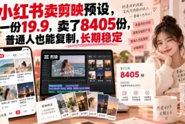 小红书卖剪映预设，一份19.9，卖了8405份，普通人也能复制，长期稳定