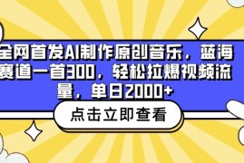 全网首发AI制作原创音乐，蓝海赛道一首300，轻松拉爆视频流量，单日2000 