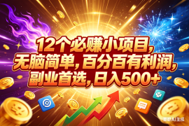 （18062期）12个必赚小项目，百分百赚米，无脑简单，副业首选，日入500 
