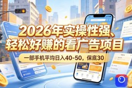 2026年实操性强、轻松好賺的看广告项目，一部手机平均日入40-50，保底30米【揭秘】
