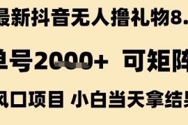 最新抖音无人撸礼物8.0，单号2k ，可矩阵风口项目，小白当天拿结果【揭秘】