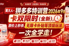 黄大人-拼多多特训营2026年9月，卡双限时(全新)，原价上秒杀，无限卡补贴等顶级玩法，一次全学走!(更新0913)
