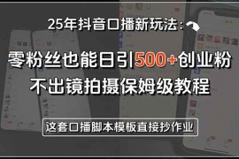 （15384期）25年抖音口播新玩法：零粉丝也能日引500 创业粉，不出镜拍摄保姆级教程…