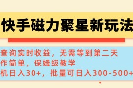 （14201期）快手磁力新玩法，可查询实时收益，单机30 ，批量可日入300-500 