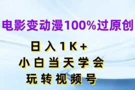 电影变动漫100%过原创，日入1K ，小白当天学会，玩转视频号【揭秘】