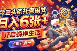 今日头条AI托管模式，每天5分钟，最高月入5000 ，操作超简单，零门槛