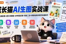 成长猫AI生图实战课｜GPT注册配置 提示词模板 参考图反推 同款二创 跨境电商详情页批量制作