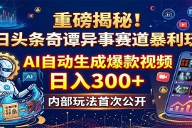 重磅揭秘！今日头条奇谭异事赛道暴利玩法：AI自动生成爆款视频，日入300 
