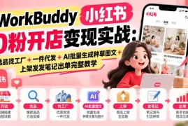 WorkBuddy小红书0粉开店变现实战：选品找工厂 一件代发 AI批量生成种草图文 上架发发笔记出单完整教学