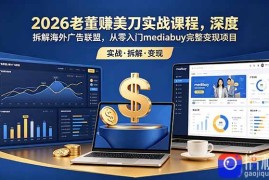 2026老董赚美刀实战课程，深度拆解海外广告联盟，从零入门mediabuy完整变现项目