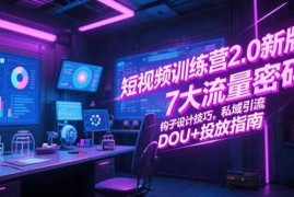 （15255期）短视频训练营2.0新版，7大流量密码/钩子设计技巧/私域引流/DOU 投放指南