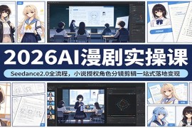 2026AI漫剧实操课：Seedance2.0全流程，小说授权角色分镜剪辑一站式落地变现